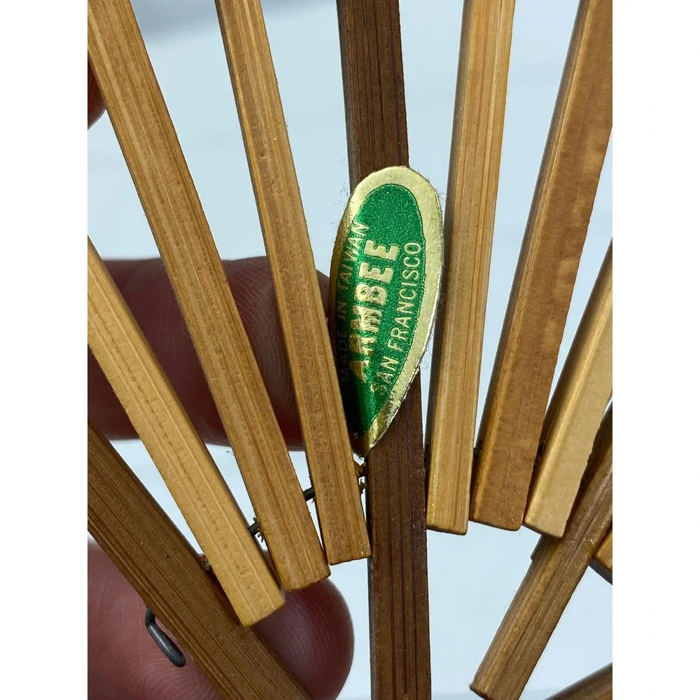 Ambee Basket Bamboo Slat Sunburst‎ Basket Vintage Boho MCM Decor